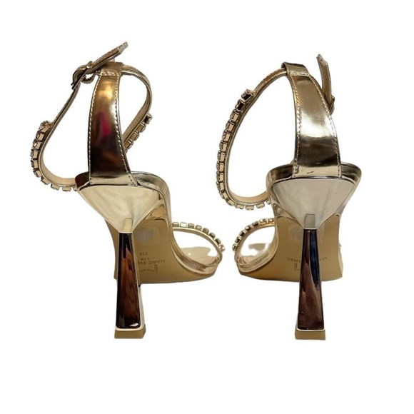 MARC FISHER Karima Leather Gold Heeled‎ Sandal w/ Crystal Trim - Picture 5 of 9